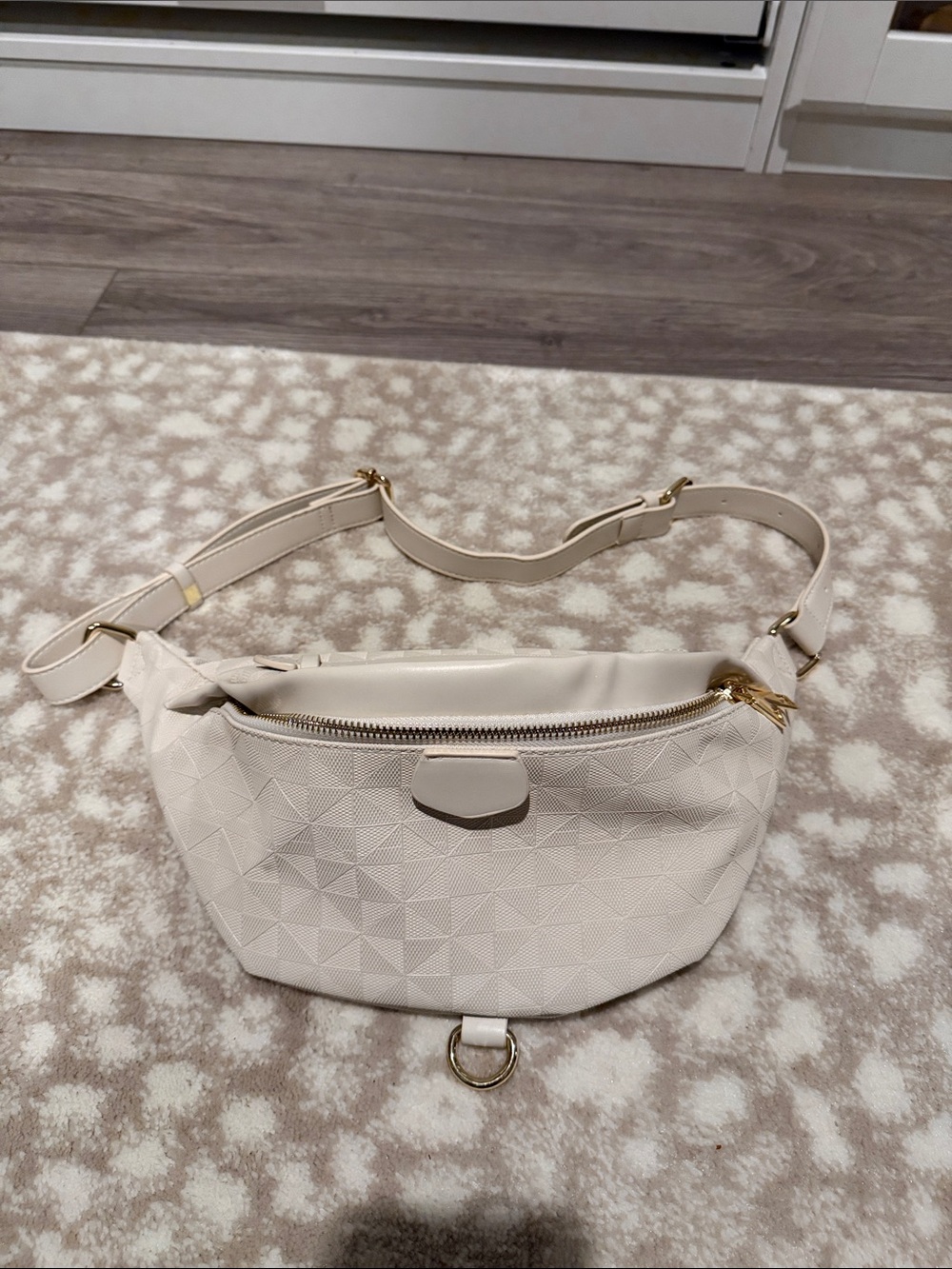 Cream Textured Crossbody Belt Bag